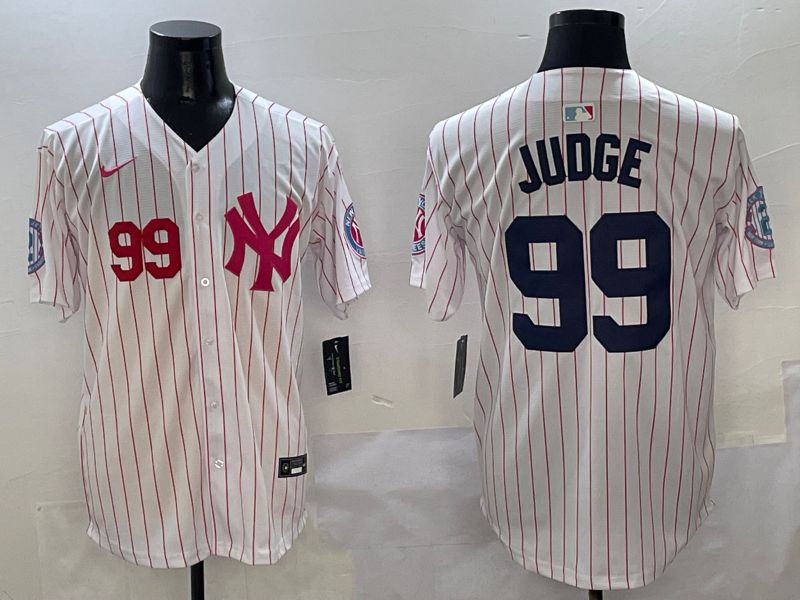 Men New York Yankees #99 Judge White Stripe Jointly Name Nike 2025 MLB Jersey style 3